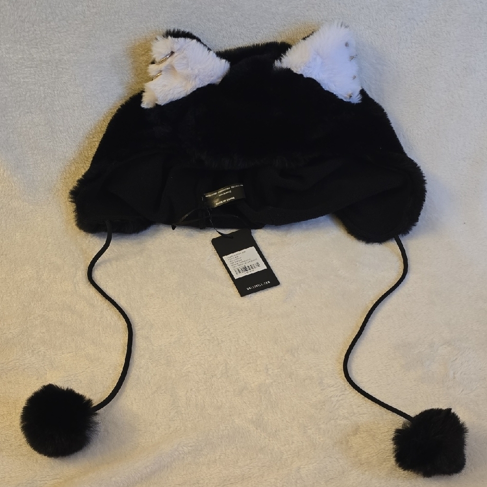 Dolls Kill Dark Waves Black Cat Pierced Ears Beanie